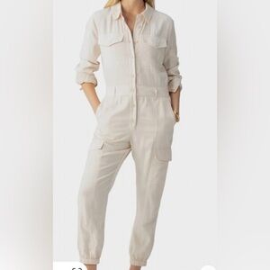 Sanctuary Cargo Jumpsuit‎ CREAM lyocell “Tencel” 8-pockets taupe cream NEW M L
